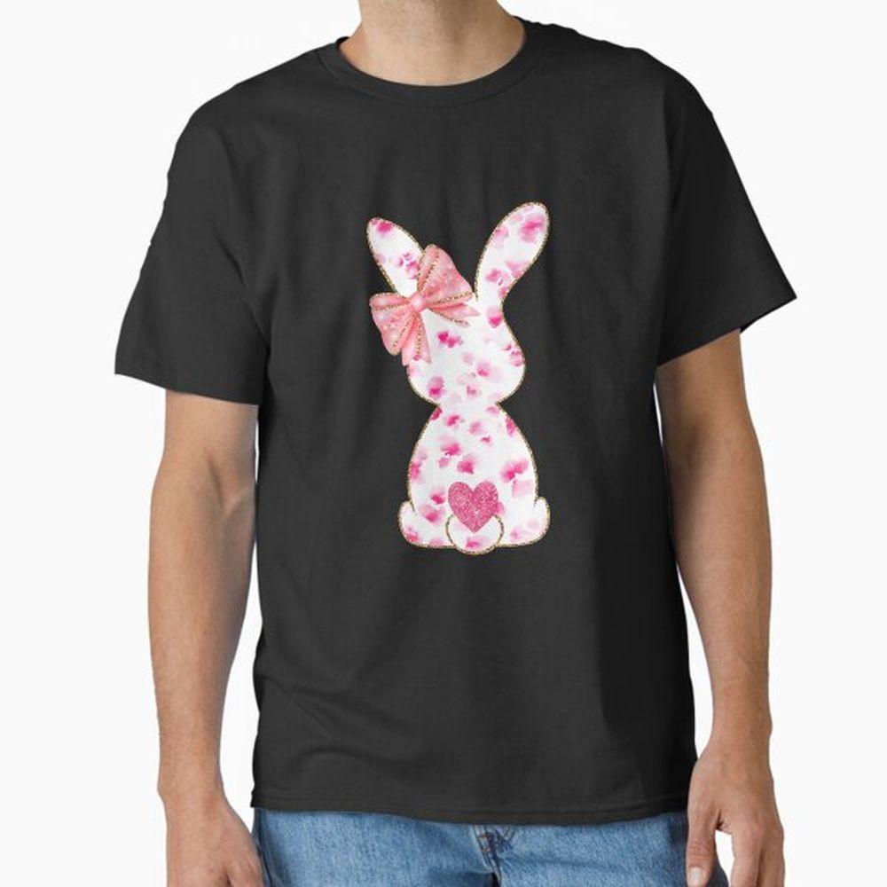 Easter Chinoiserie Floral Bunny With Cute Pink Bow Coquette Tshirt Easter Chinoiserie Floral Bunny With Cute Pink Bow Coquette Tshirt